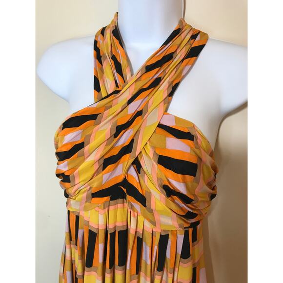 Tracy Reese Geometric Print Halter Hi Low Midi Dress 4 Silk - Picture 4 of 10